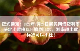 正式通知：2022年1月20日起民间借贷利率法定上限由15.4%降到14.8%，利率超出此标准可以不还！