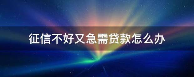 征信不好又急需贷款怎么办