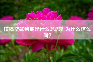 按揭贷款到底是什么意思？为什么这么叫？