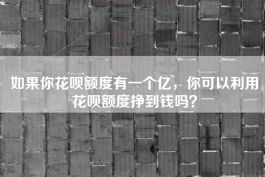 如果你花呗额度有一个亿，你可以利用花呗额度挣到钱吗？