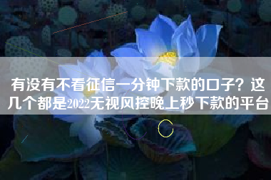 有没有不看征信一分钟下款的口子？这几个都是2022无视风控晚上秒下款的平台