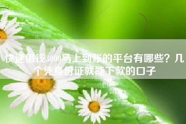 快速借钱3000马上到账的平台有哪些？几个凭身份证就能下款的口子